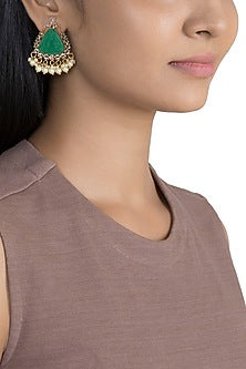 Gold Finish Zircon & Green Stone Earrings