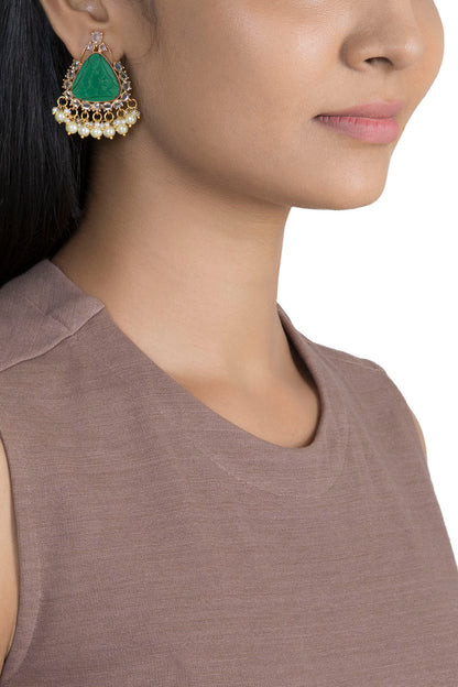 Gold Finish Zircon & Green Stone Earrings