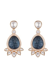 Gold Finish Blue Stone & Zircon Earrings