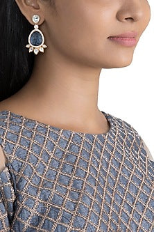 Gold Finish Blue Stone & Zircon Earrings