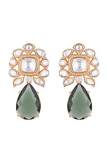 Gold Finish Faux Kundan Polki & Green Stone Earrings