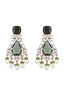 Gold Finish Green Stone & Kundan Polki Earrings