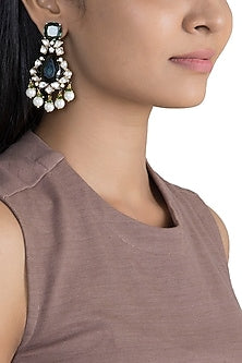 Gold Finish Green Stone & Kundan Polki Earrings