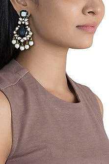 Gold Finish Green Stone & Kundan Polki Earrings