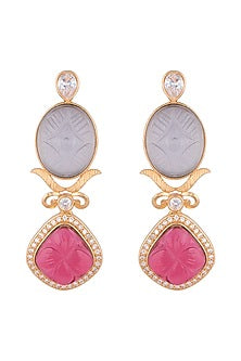 Gold Finish Blue & Pink Stone Earrings
