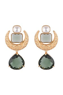 Gold Finish Faux Kundan Polki & Green Stone Earrings