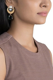 Gold Finish Faux Kundan Polki & Green Stone Earrings