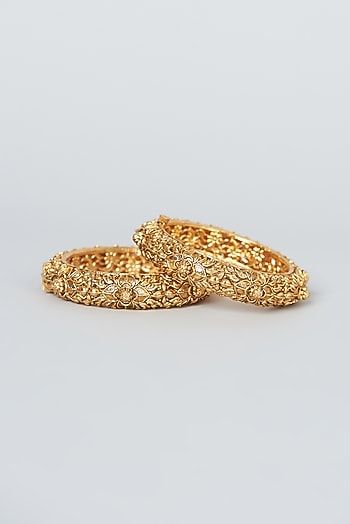 Gold Finish Temple Bangles (Set Of 2)