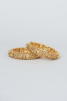 Gold Finish Temple Bangles (Set Of 2)
