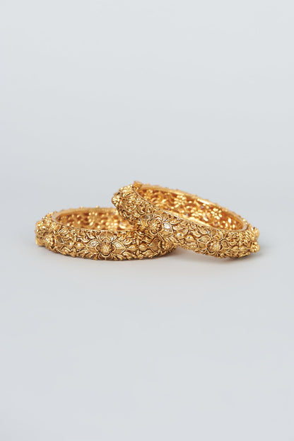 Gold Finish Temple Bangles (Set Of 2)