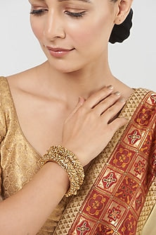Gold Finish Temple Bangles (Set Of 2)