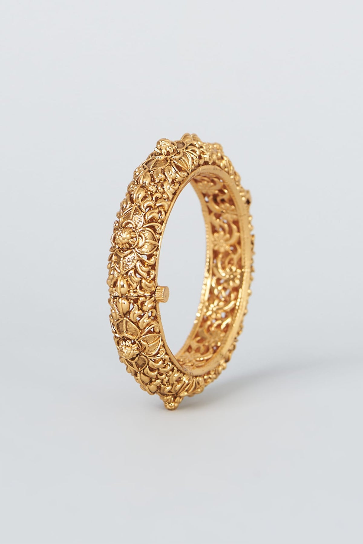 Gold Finish Temple Bangles (Set Of 2)