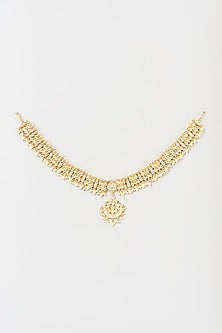 Gold Finish Pachi Kundan Polki & Pearl Mathapatti
