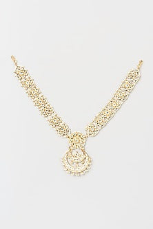 Gold Finish Pachi Kundan Polki Mathapatti