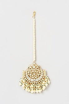 Gold Finish Pearl & Pachi Kundan Polki Maang Tikka