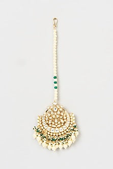 Gold Finish Green Stone & Kundan Polki Maang Tikka