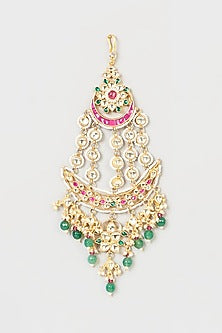 Gold Finish Kundan Polki & Green Stone Pasa