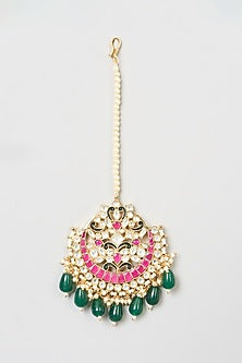 Gold Finish Green Stone & Kundan Polki Maang Tikka
