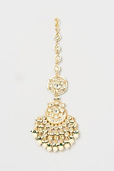 Gold Finish Kundan Polki & Pearl Maang Tikka