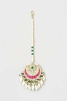 Gold Finish Kundan Polki & Pearl Maang Tikka