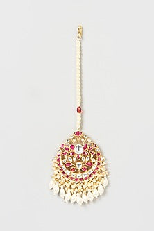 Gold Finish Kundan Polki & Pearl Maang Tikka