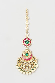 Gold Finish Pearl & Kundan Polki Maang Tikka