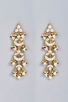 Gold Finish Pachi Kundan Polki Dangler Earrings