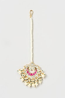 Gold Finish Kundan Polki & Pearl Maang Tikka