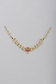 Gold Finish Kundan Polki & Red Synthetic Stone Mathapatti