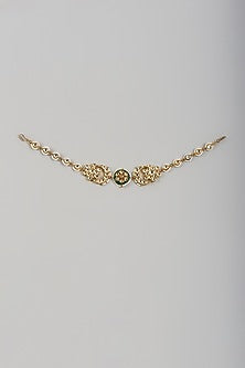 Gold Finish Kundan Polki & Emerald Synthetic Stone Mathapatti