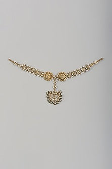 Gold Finish Kundan Polki & Emerald Synthetic Stone Mathapatti