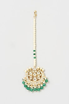 Gold Finish Green Stone & Kundan Polki Maang Tikka