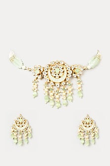Gold Finish Pachi Kundan Polki & Turquoise Stone Choker Necklace Set
