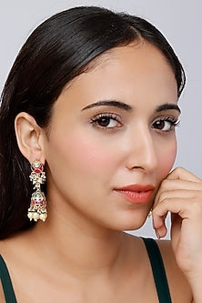 Gold Finish Kundan Polki & Pearl Dangler Earrings