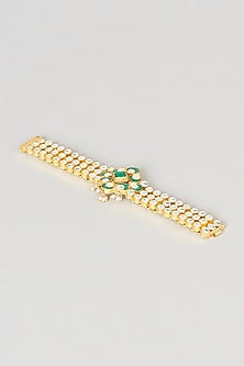 Gold Finish Pachi Kundan Polki & Green Stone Bracelet