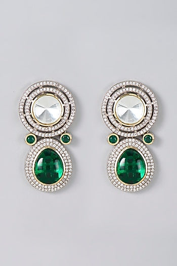 Two Tone Finish Zircon & Kundan Polki Dangler Earrings