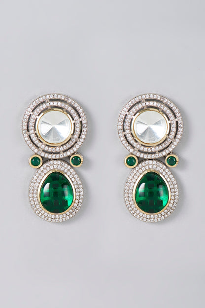 Two Tone Finish Zircon & Kundan Polki Dangler Earrings