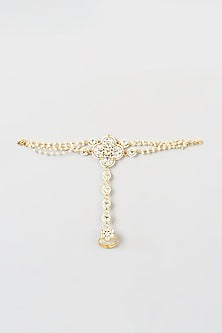 Gold Finish Kundan Polki Hathphool (Set Of 2)