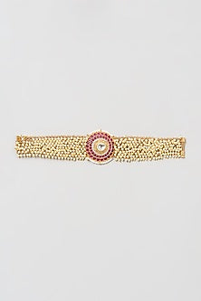 Gold Finish Pachi Kundan Polki & Red Stone Bracelet