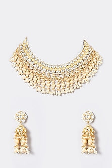 Gold Finish Zircons & Pachi Kundan Polki Choker Necklace Set
