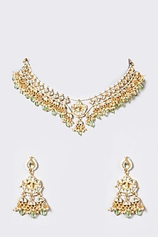Gold Finish Zircon & Pachi Kundan Polki Choker Necklace Set