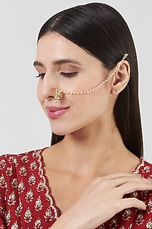 Gold Finish Pachi Kundan Polki Nose Ring