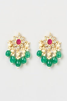 Gold Finish Pachi Kundan Polki & Green Stone Choker Necklace Set