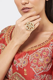 Gold Finish Pachi Kundan Polki Ring