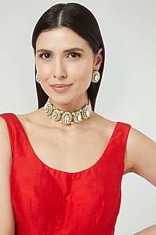 Gold Finish Pachi Kundan Polki & Zircon Choker Necklace Set