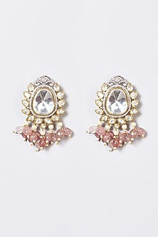 Gold Finish Pink Synthetic Stone & Pachi Kundan Polki Long Necklace Set