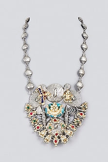 Oxidized Finish Synthetic Stone & Kundan Polki Long Necklace