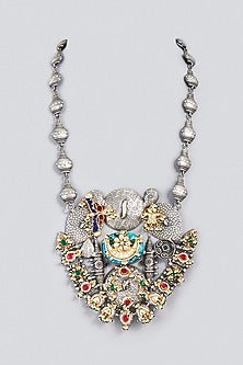Oxidized Finish Synthetic Stone & Kundan Polki Long Necklace