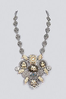 Oxidized Finish Kundan Polki & Synthetic Stone Long Necklace