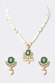 Gold Finish Pearl Long Necklace Set